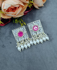 Contemporary Square Stone Studded Statement Earrings