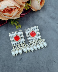 Contemporary Square Stone Studded Statement Earrings