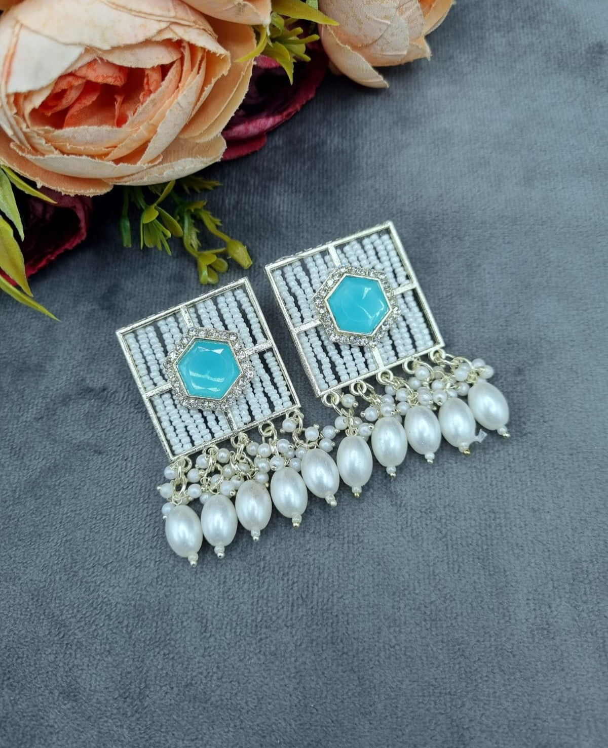 Contemporary Square Stone Studded Statement Earrings