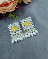 Contemporary Square Stone Studded Statement Earrings
