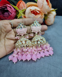 Handcrafted Meenakari Dome Jhumki Earrings with Crystal & Beaded Drop Accents