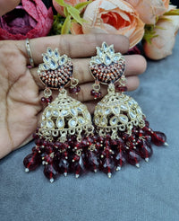 Handcrafted Meenakari Dome Jhumki Earrings with Crystal & Beaded Drop Accents
