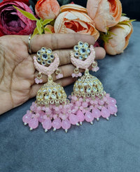 Crescent Enamel Jhumka Earrings with Beaded Drops