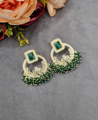 Geometric Floral Chandbali Stud Earrings with Pearl & Cluster Bead Fringe