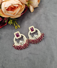 Geometric Floral Chandbali Stud Earrings with Pearl & Cluster Bead Fringe