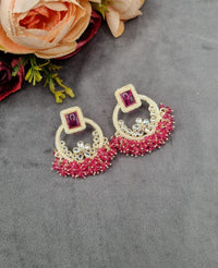 Geometric Floral Chandbali Stud Earrings with Pearl & Cluster Bead Fringe