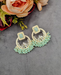 Geometric Floral Chandbali Stud Earrings with Pearl & Cluster Bead Fringe