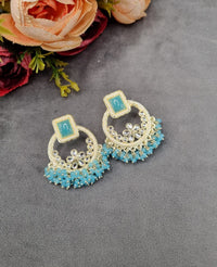 Geometric Floral Chandbali Stud Earrings with Pearl & Cluster Bead Fringe