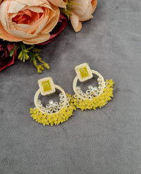 Geometric Floral Chandbali Stud Earrings with Pearl & Cluster Bead Fringe