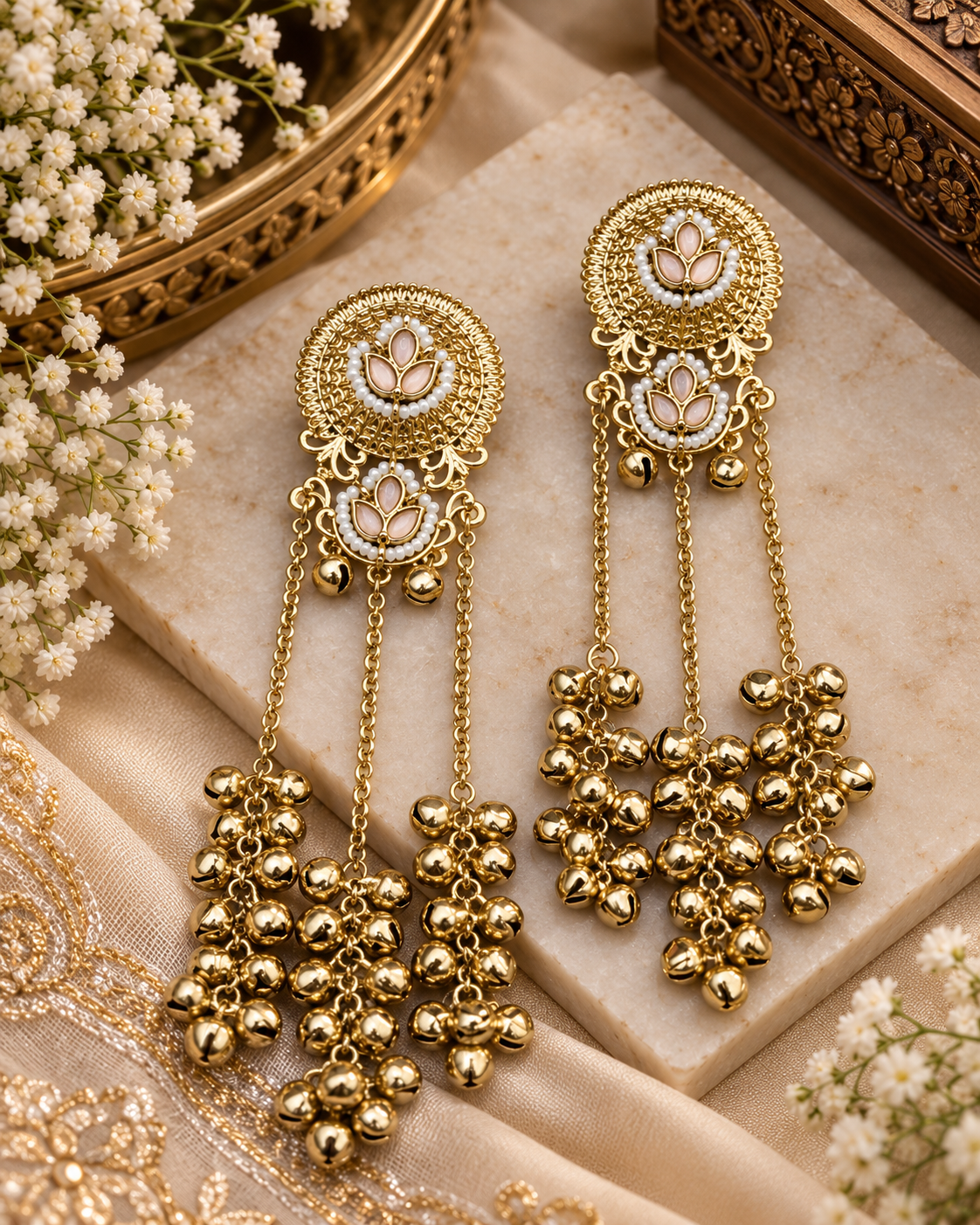 Ghungroo Tassel Floral Drop Earrings
