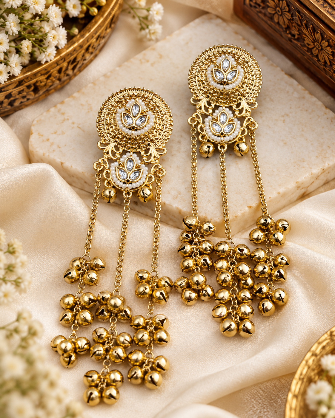 Ghungroo Tassel Floral Drop Earrings