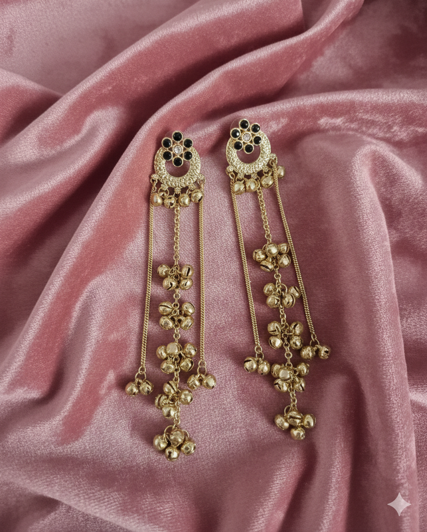 Traditional Kashmiri Ghungroo With Long Chain Drop Earrings For Woman
