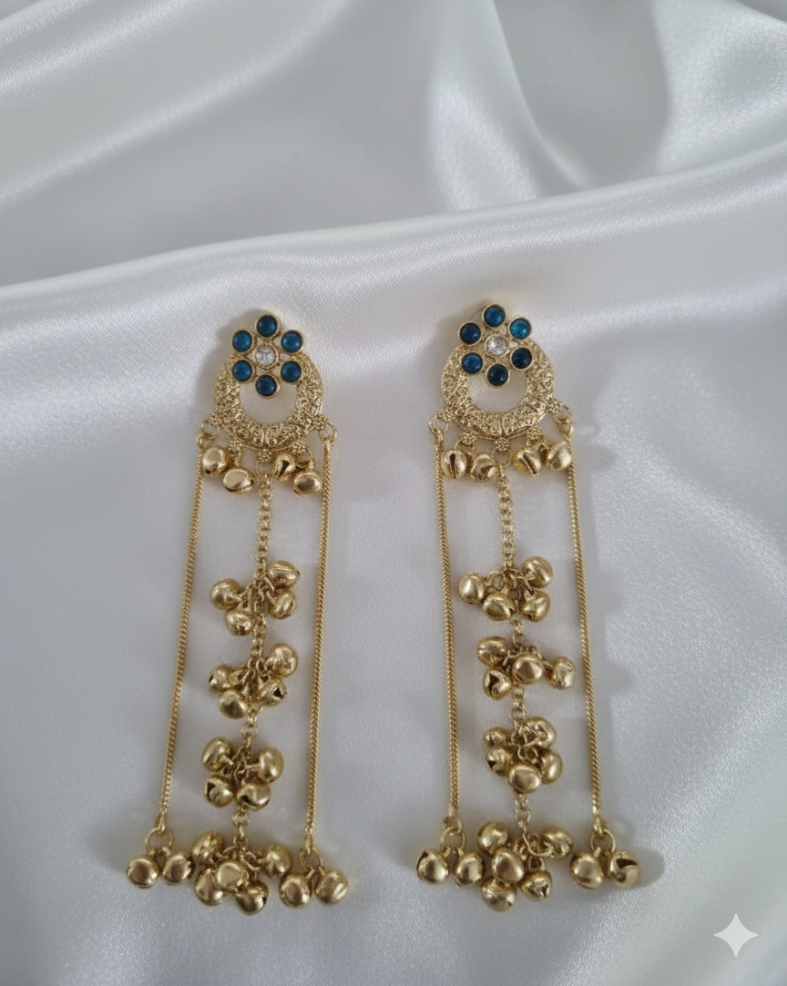 Traditional Kashmiri Ghungroo With Long Chain Drop Earrings For Woman