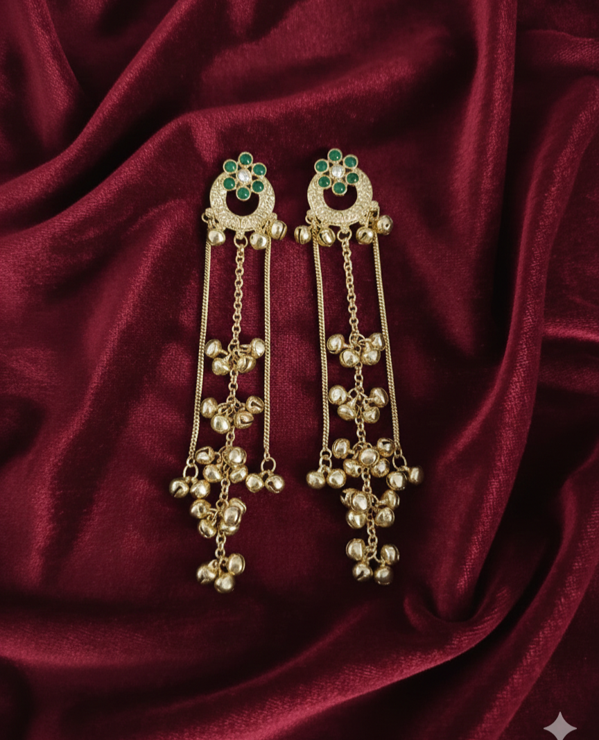 Traditional Kashmiri Ghungroo With Long Chain Drop Earrings For Woman