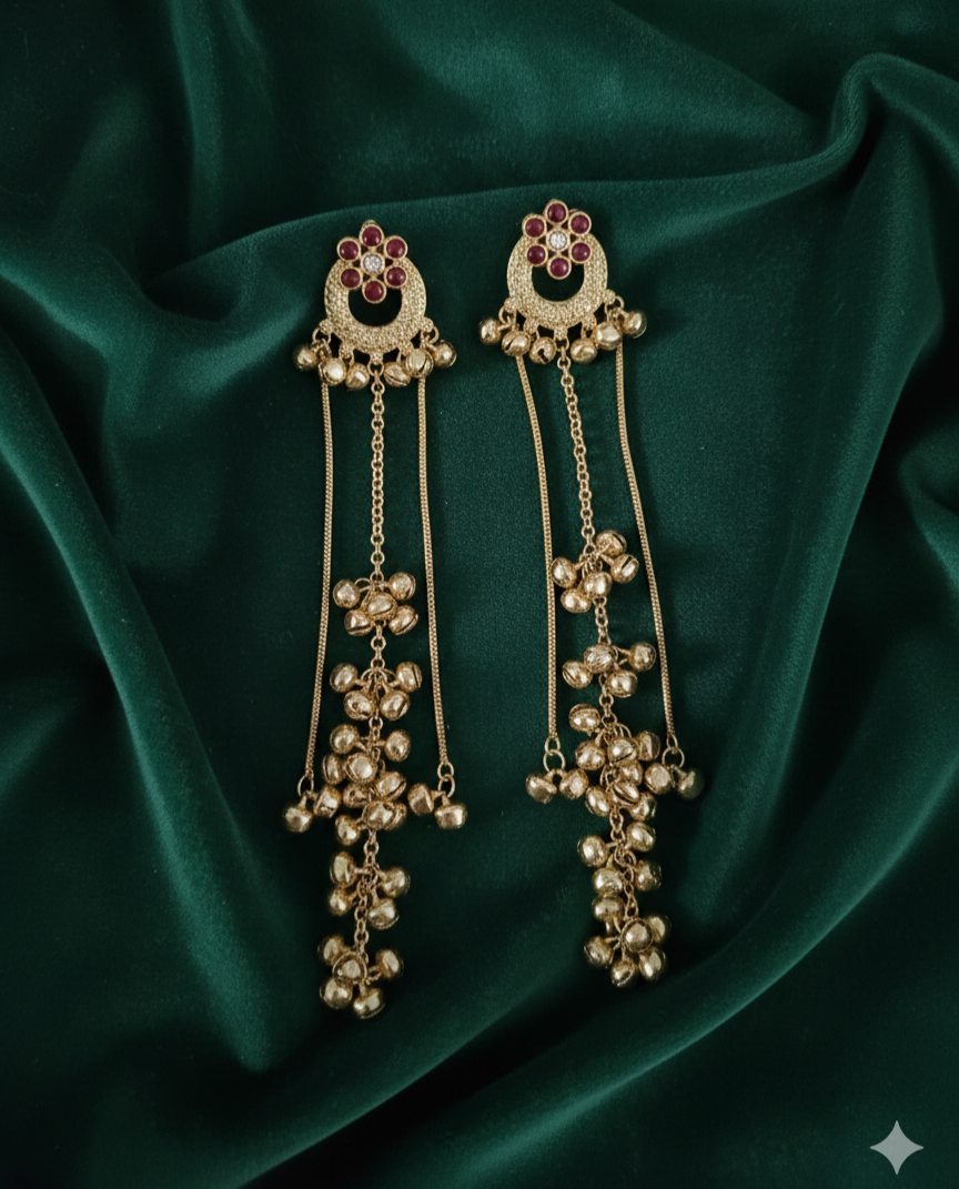 Traditional Kashmiri Ghungroo With Long Chain Drop Earrings For Woman