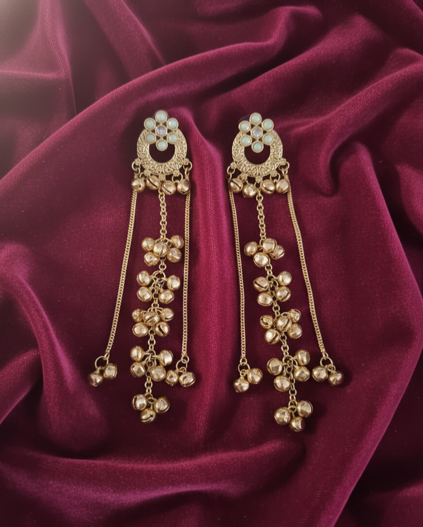 Traditional Kashmiri Ghungroo With Long Chain Drop Earrings For Woman