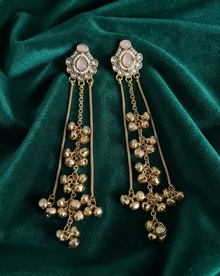 Antique Gold Kashmiri Ghungroo With Long Chain Drop Earrings For Woman & Girls