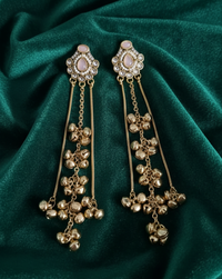 Antique Gold Kashmiri Ghungroo With Long Chain Drop Earrings For Woman & Girls