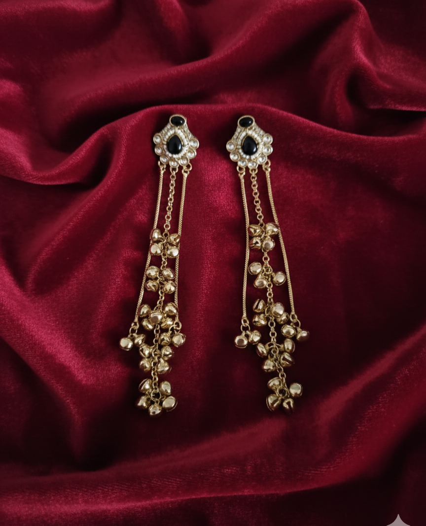 Antique Gold Kashmiri Ghungroo With Long Chain Drop Earrings For Woman & Girls