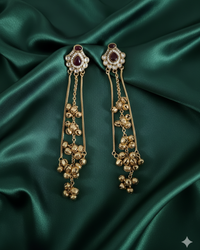 Antique Gold Kashmiri Ghungroo With Long Chain Drop Earrings For Woman & Girls
