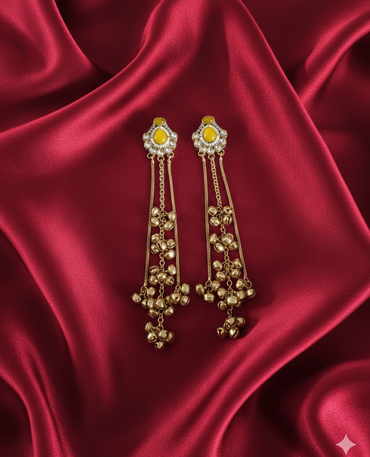 Antique Gold Kashmiri Ghungroo With Long Chain Drop Earrings For Woman & Girls