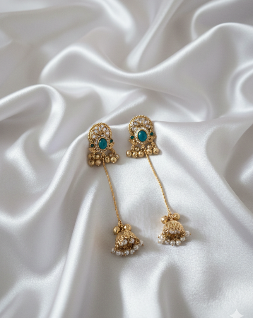 Royal Kashmiri Ghungroo with Chain Drop Dangles Earrings For Woman