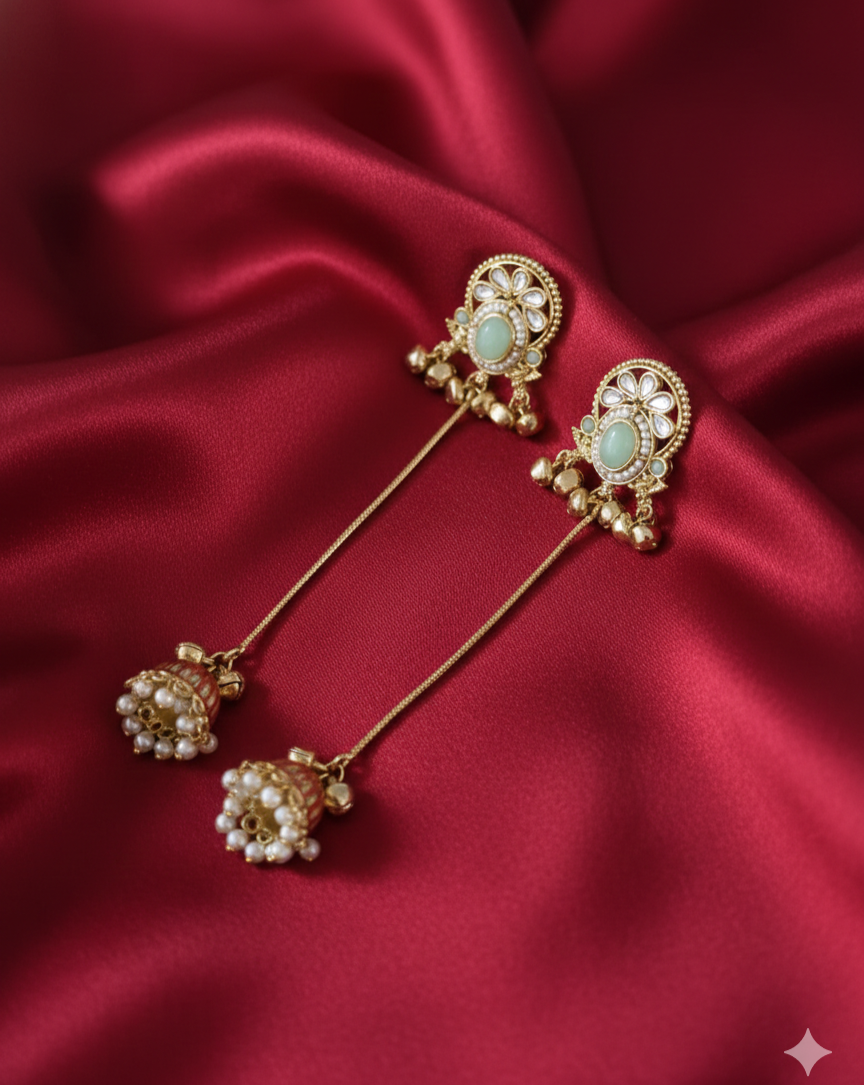 Royal Kashmiri Ghungroo with Chain Drop Dangles Earrings For Woman