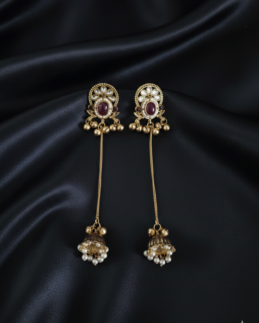 Royal Kashmiri Ghungroo with Chain Drop Dangles Earrings For Woman