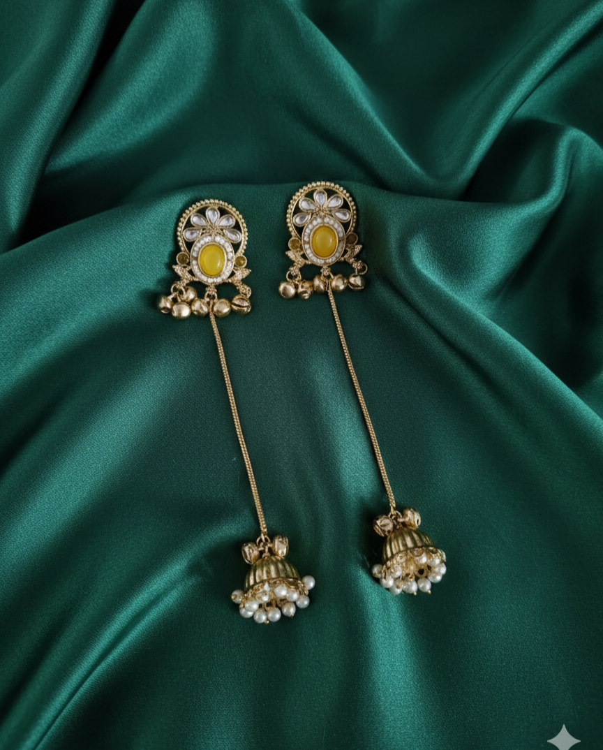 Royal Kashmiri Ghungroo with Chain Drop Dangles Earrings For Woman