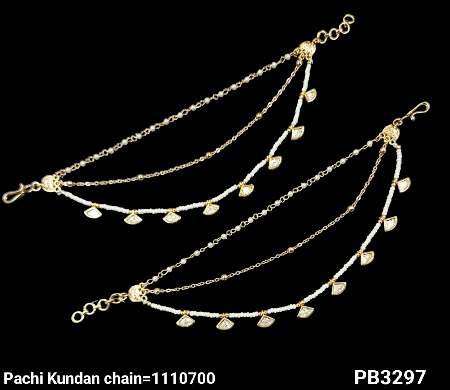 Kundan Gold Plated Long Ear Chain Earring Set