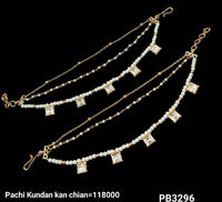 Kundan Gold Plated Long Ear Chain Earring Set
