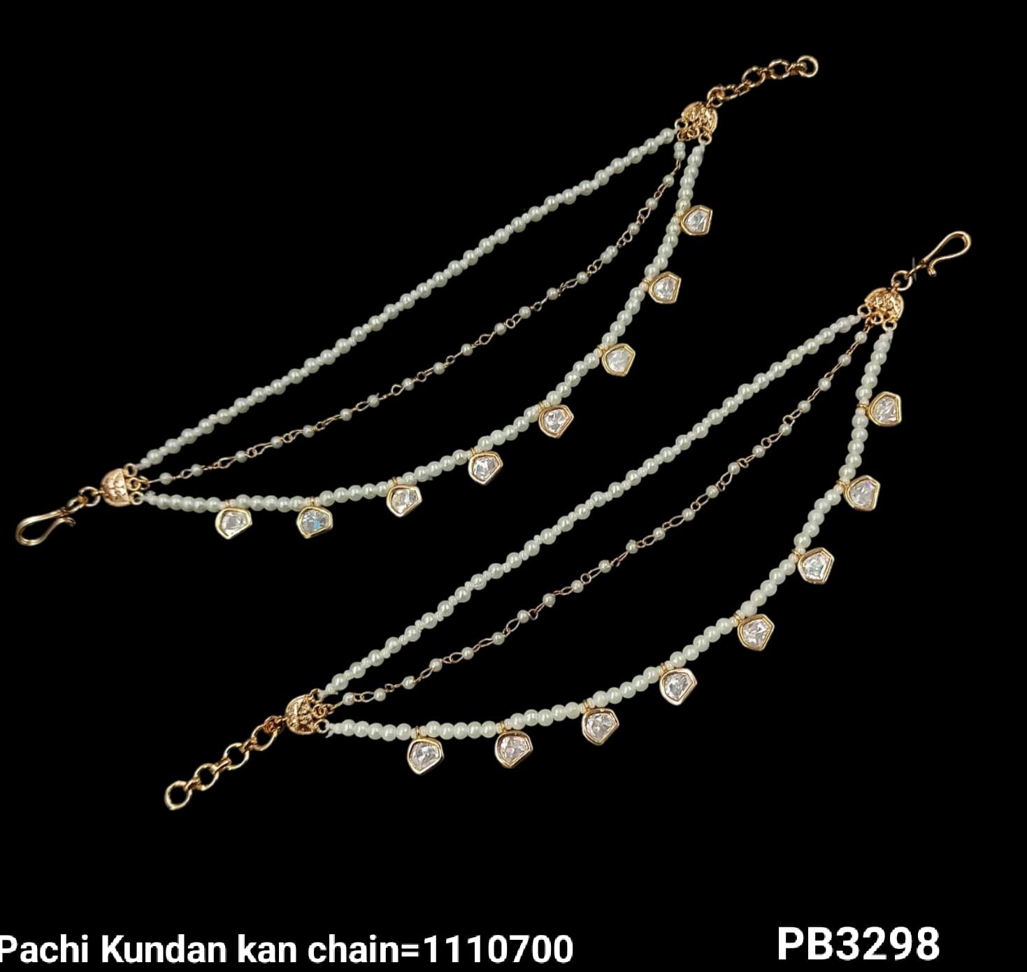 Kundan Gold Plated Long Ear Chain Earring Set