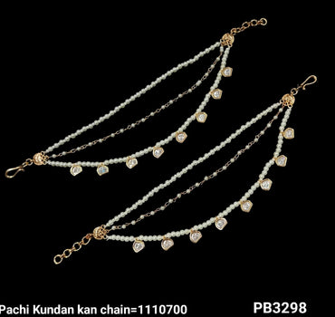 Kundan Gold Plated Long Ear Chain Earring Set