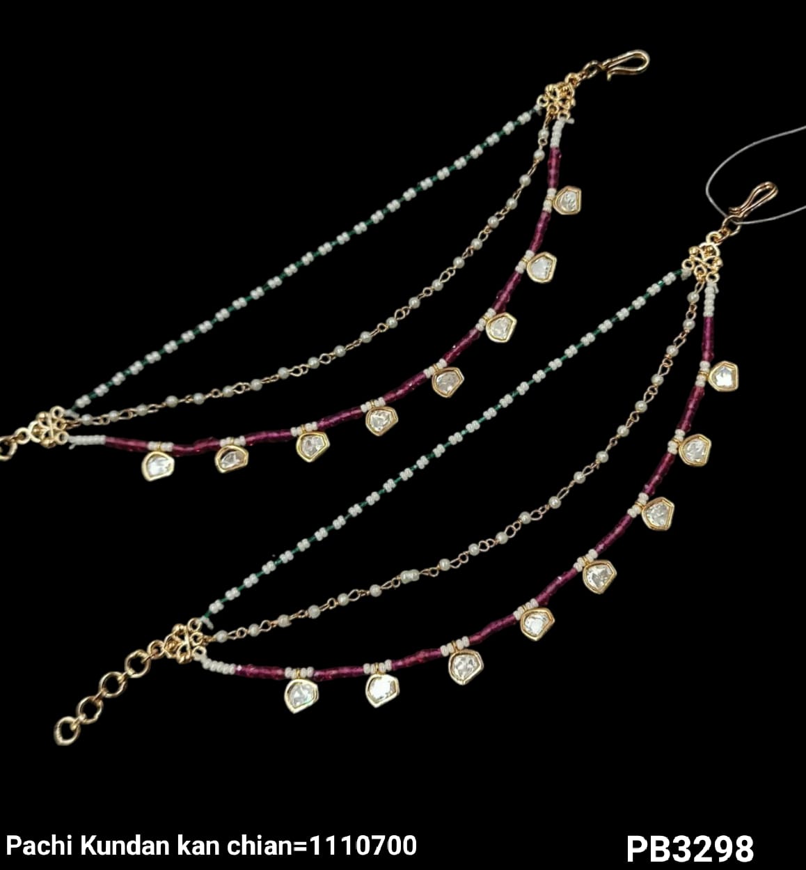 Kundan Gold Plated Long Ear Chain Earring Set