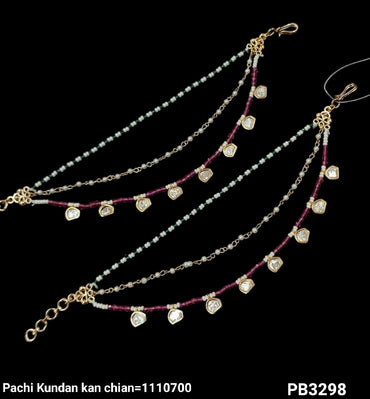 Kundan Gold Plated Long Ear Chain Earring Set