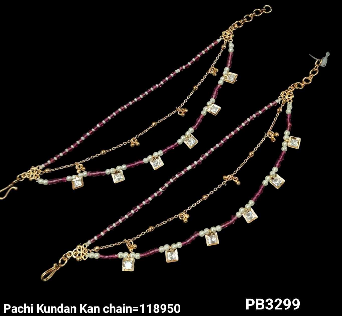 Kundan Gold Plated Long Ear Chain Earring Set