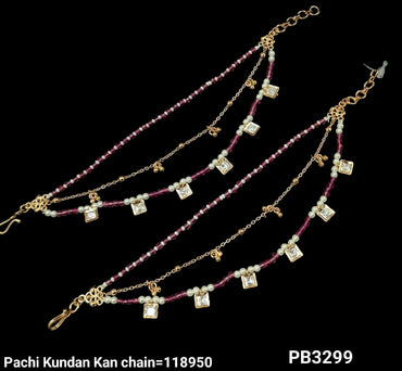 Kundan Gold Plated Long Ear Chain Earring Set