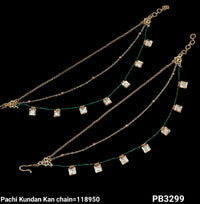Kundan Gold Plated Long Ear Chain Earring Set