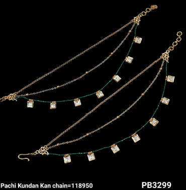 Kundan Gold Plated Long Ear Chain Earring Set