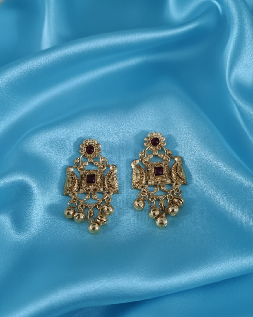 Traditional Gold Kashmiri Ghungroo Drop Earrings For Woman & Girls
