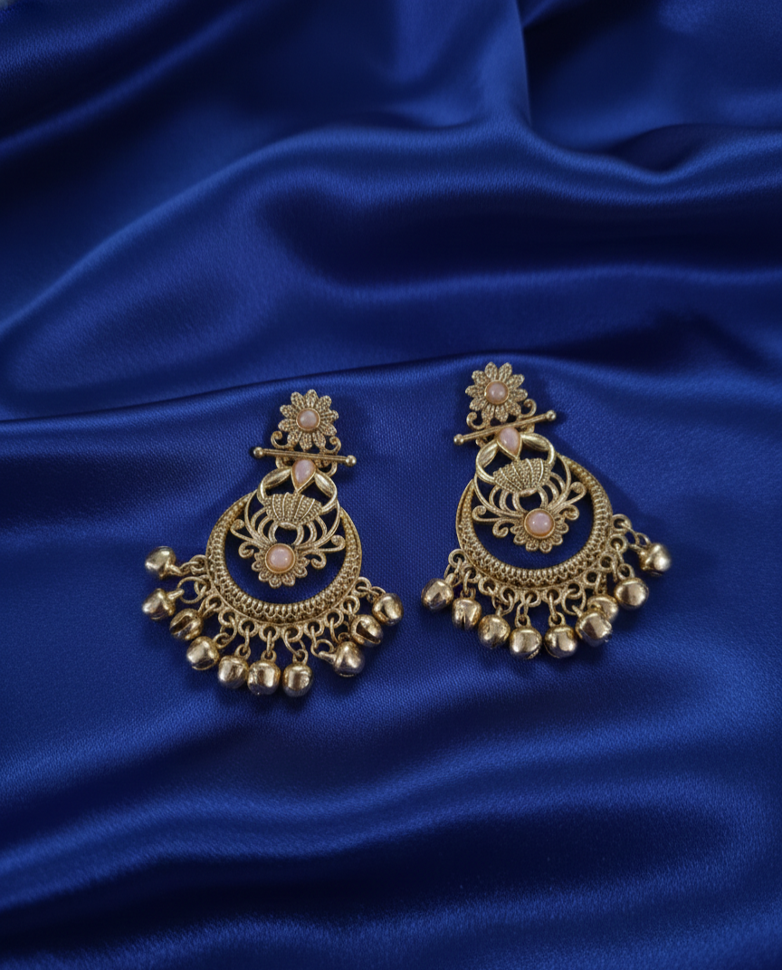 Antique Gold Plated Kashmiri Earrings Droplets Ghungroo For Woman & Girls