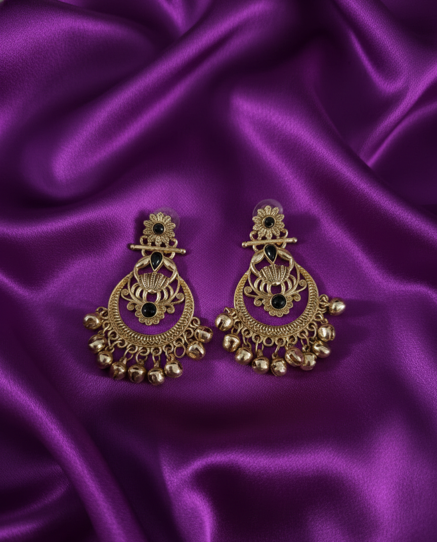 Antique Gold Plated Kashmiri Earrings Droplets Ghungroo For Woman & Girls
