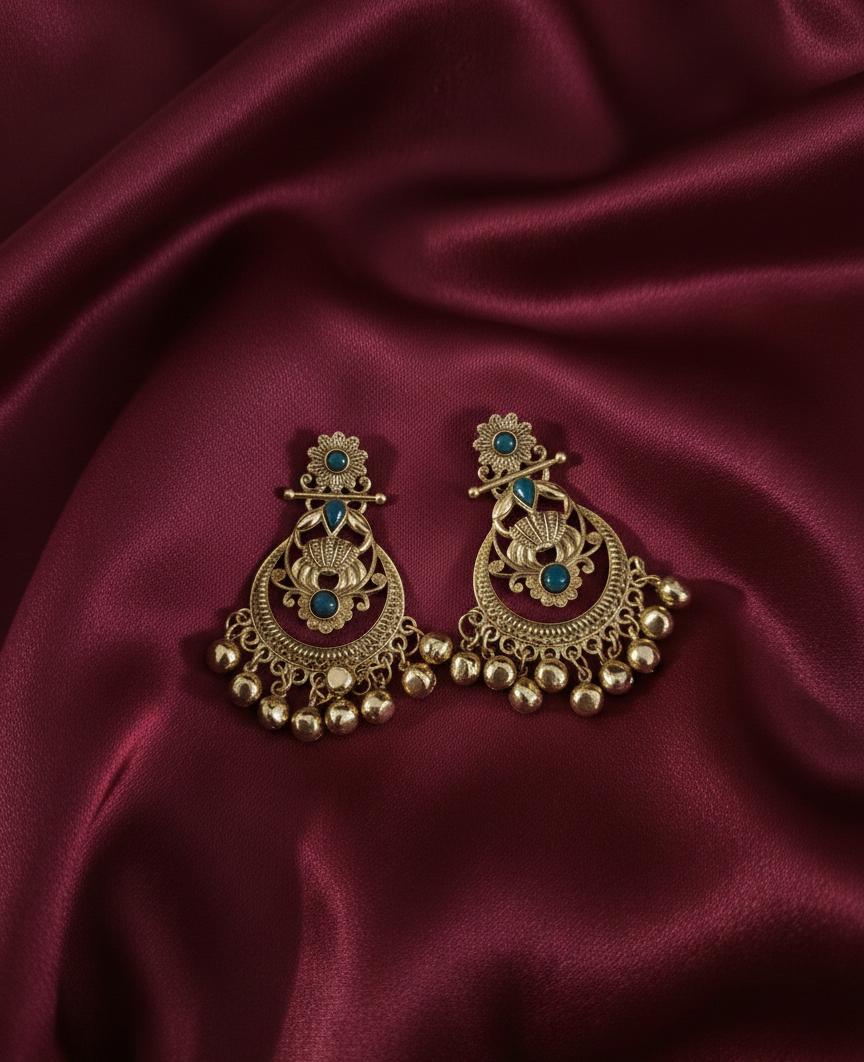 Antique Gold Plated Kashmiri Earrings Droplets Ghungroo For Woman & Girls