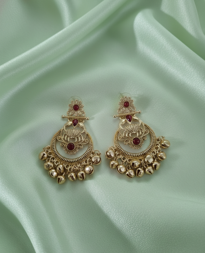 Antique Gold Plated Kashmiri Earrings Droplets Ghungroo For Woman & Girls
