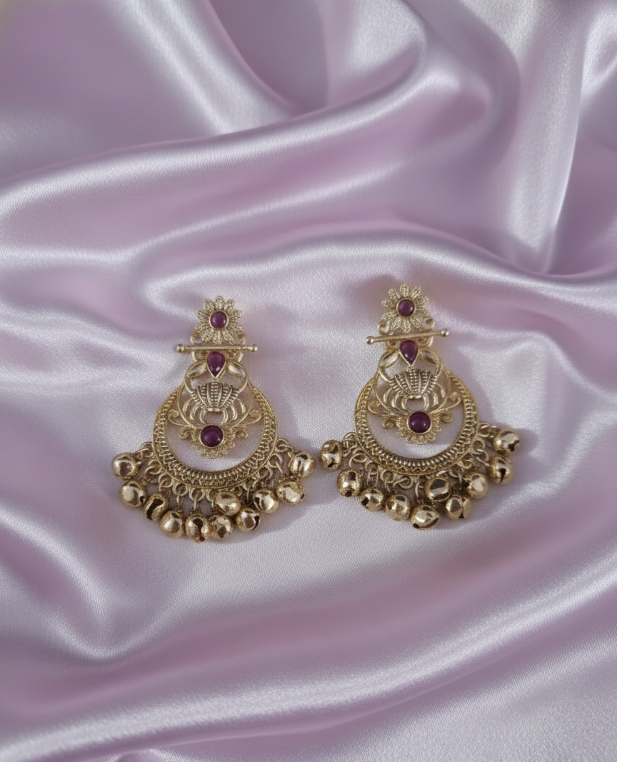 Antique Gold Plated Kashmiri Earrings Droplets Ghungroo For Woman & Girls