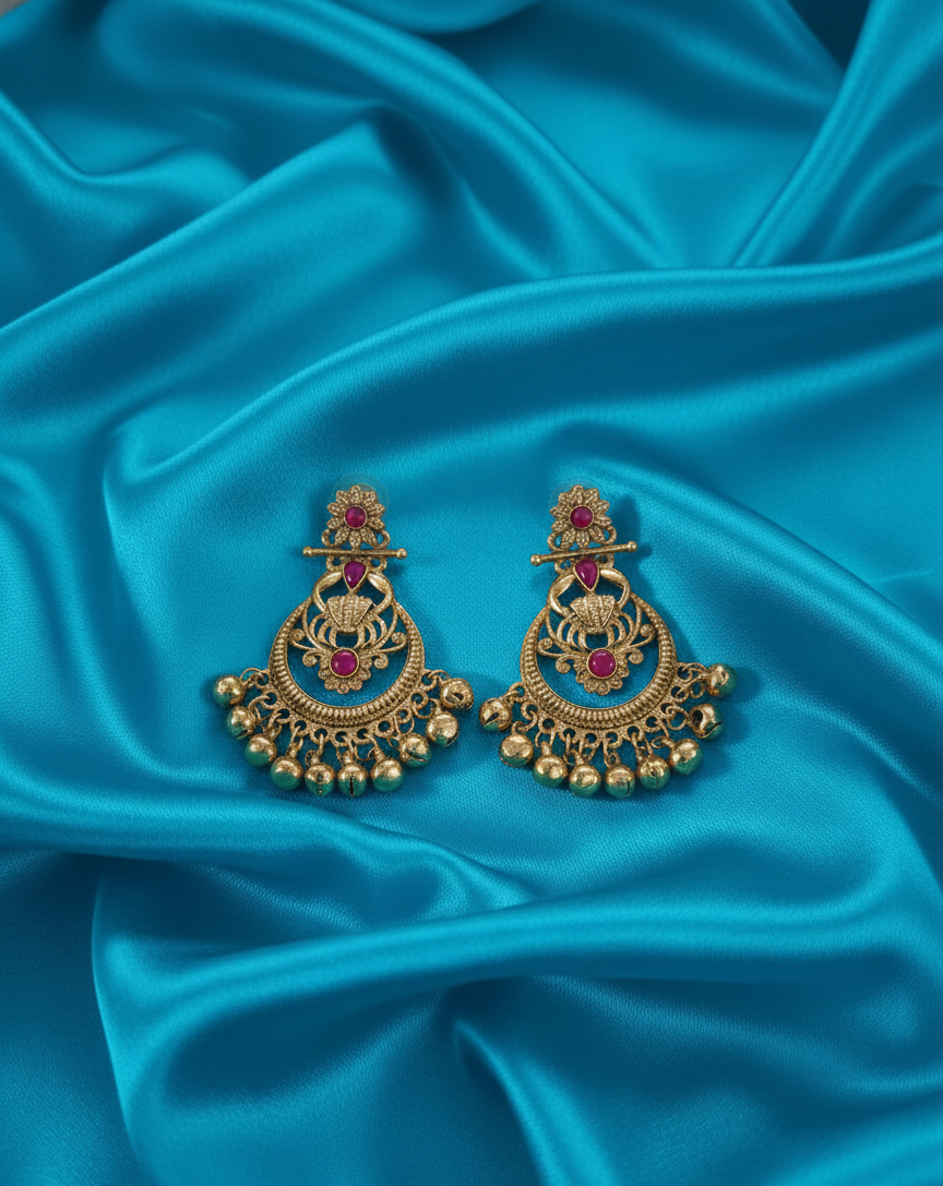 Antique Gold Plated Kashmiri Earrings Droplets Ghungroo For Woman & Girls