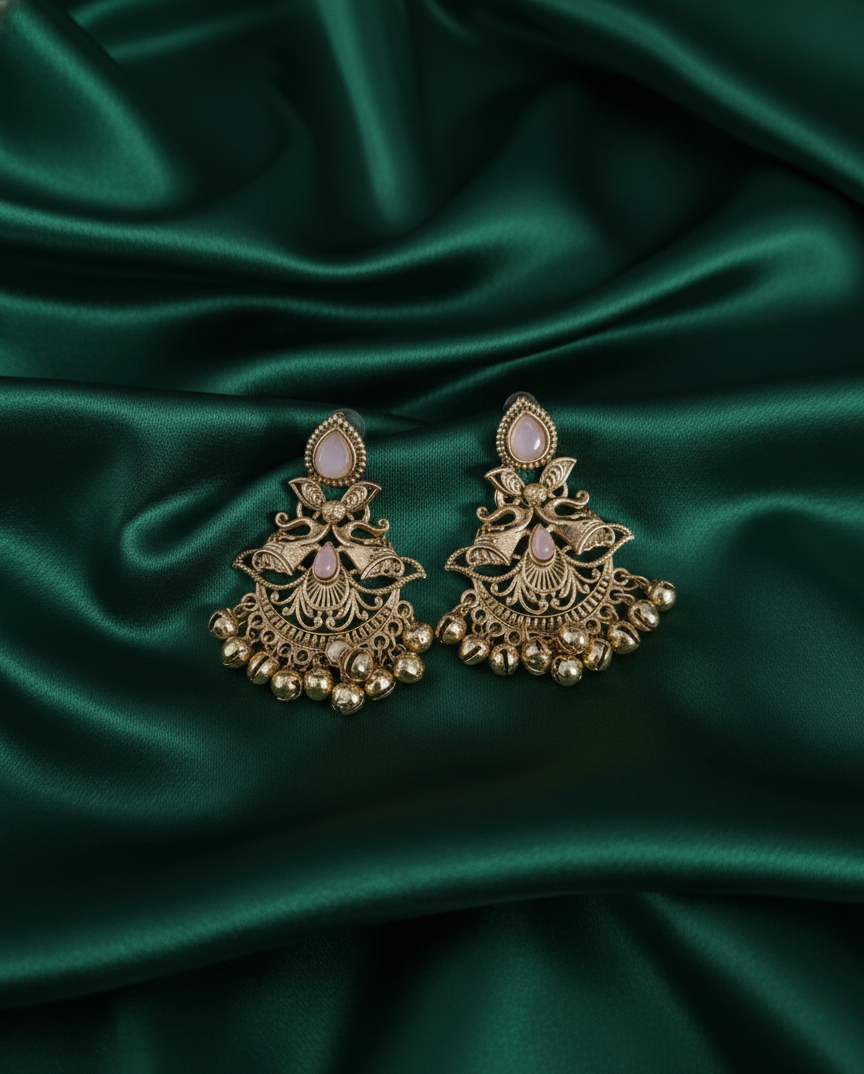 Kashmiri Antique Gold Earrings Ghungroo Drops For Woman & Girls
