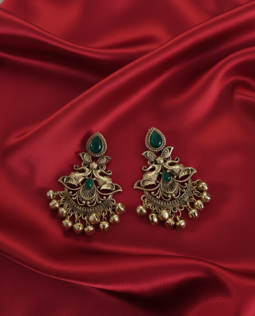 Kashmiri Antique Gold Earrings Ghungroo Drops For Woman & Girls