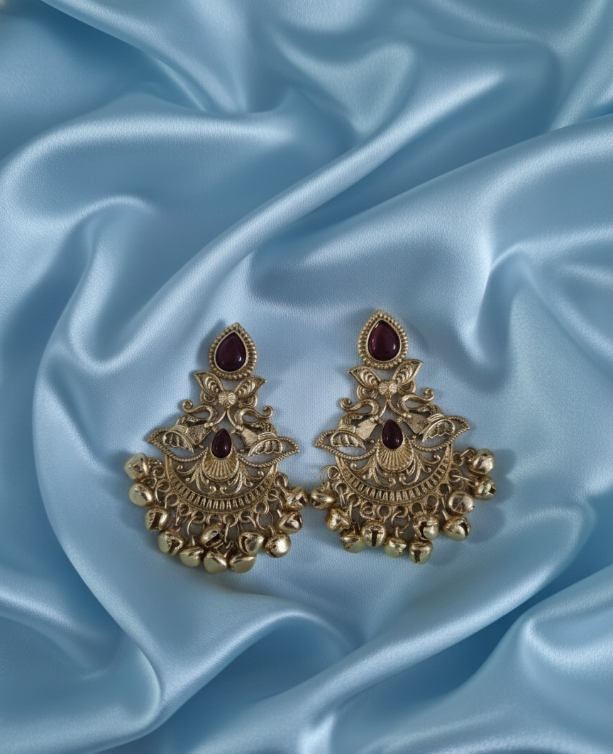 Kashmiri Antique Gold Earrings Ghungroo Drops For Woman & Girls