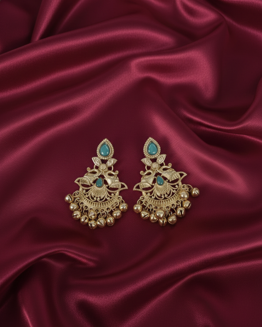 Kashmiri Antique Gold Earrings Ghungroo Drops For Woman & Girls